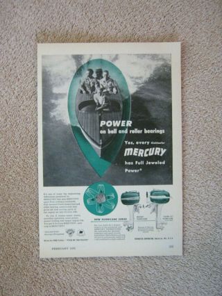 Vintage 1951 Mercury Outboard Boat Motors 10 Hurricane Kiekhaefer Print Ad