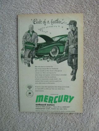 Vintage 1952 Mercury 10 Outboard Boat Motors Duck Hunting Hunters Print Ad
