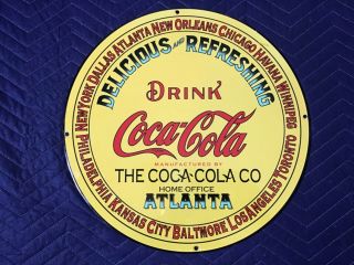Vintage Drink Coca Cola Porcelain Sign Soda Pop General Store Gas Oil Pump Plate
