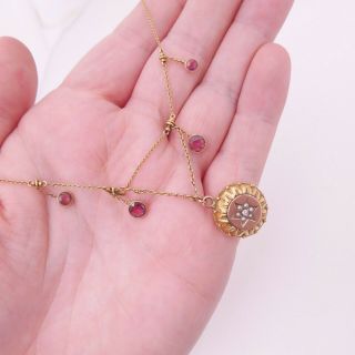 9ct Gold Diamond,  Amethyst & Seed Pearl Victorian Locket Back Pendant Necklace,  9k