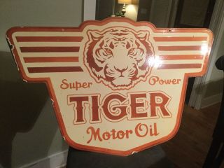 Vintage Tiger Motor Oil Double Sided Porcelain Sign