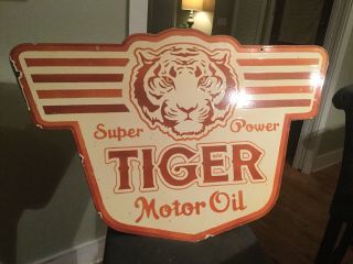 Vintage Tiger Motor Oil Double Sided Porcelain Sign 2