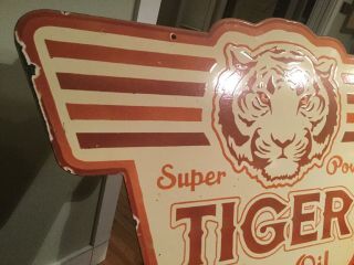 Vintage Tiger Motor Oil Double Sided Porcelain Sign 3