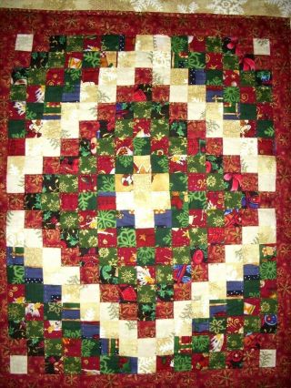 Christmas Handmade Patchwork Mini Quilt 27 " X 22 " 100 Cotton
