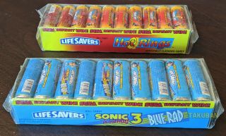 Vintage Sonic The Hedgehog Life Savers Cases Hot Rings,  Blue Rad 20 Rolls Each
