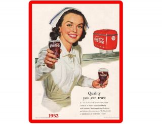 1952 Coke Cola Nurse Ad Refrigerator / Tool Box Magnet Man Cave