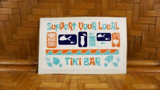 Support Your Local Tiki Bar Car Sticker Tiki Drinks Fish Waves Blue Orange Sh100