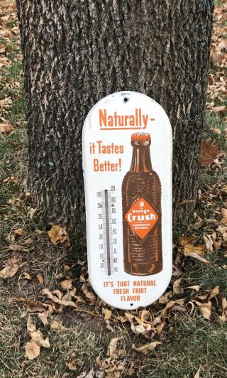 1950s Orange Crush Soda Pop Advertising Metal Thermometer Gas Station