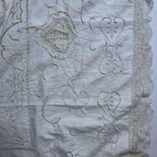 Vintage Quaker Lace Creamy White Ivory Cotton Tablecloth Angels Cherubs 72 X 96