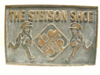 Antique Stetson Shoe Co.  Brass/bronze Dealer Counter Top Sign 1920 
