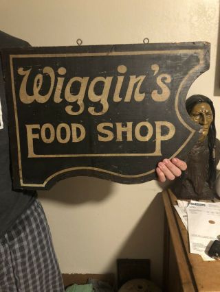 Antique Double Sided Wiggins Food Advertising Wooden Trade Sign C.  1910 3