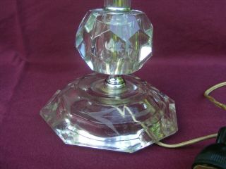 Pair Mid Century Modern Etched Glass Table Lamps,  2 Tier Small Fiberglass Shades 2
