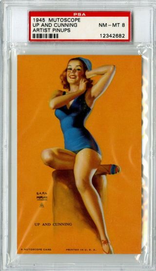 1945 Mutoscope Artist Pinups Arcade Card Psa Nm - Mt 8 " Up And Cunning " Leggy Sexy