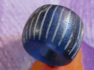 Antique Hudson Bay Blue Glass Gooseberry Bead Heirloom Two Layer 9.  4 By 7.  5 Mm
