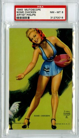1945 Mutoscope Artist Pinups Arcade Card Psa Nm - Mt 8 " Some Chicken " Boom Leggy