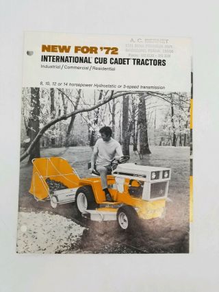 Rare Ih International Cub Cadet Tractors Brochure 3 Hole Binder 1972 Accessories