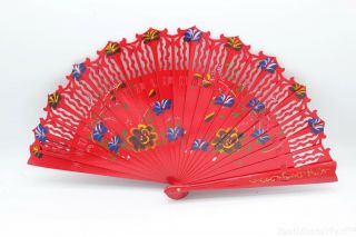 Red Quality Flamenco Vintage 2 Side Hand Painted Dance Wood Hand Fan