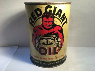 Vintage Red Giant Oil Can Quart Metal Gas Rare Sign Tin Handy Indian Tydol Mobil