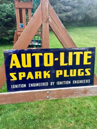 Antique 1939 Auto - Lite Spark Plugs Sign - 28x13 Tacker A.  M.  D.  Co - 39