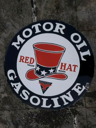 Porcelain Red Hat Gasoline Enamel Sign Size 36 " Inches Double Sided