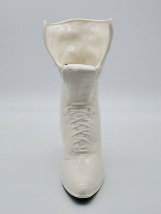 Victorian Lace Up Boot Shoe Vase / Planter White Vintage Ceramic 2