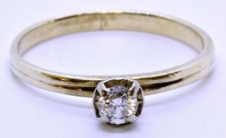 14k Solid Yellow Gold Vintage Set Round Diamond Solitaire Engagement Ring Size 4