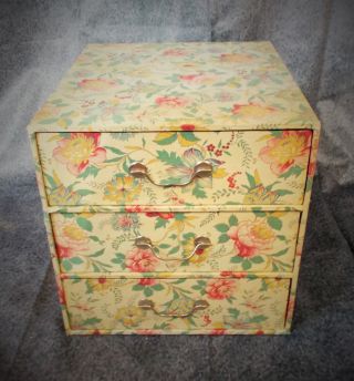 Divine Massive Size Antique French Textile Covered Sewing Or Boudoir Trinket Box