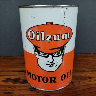 Vintage Oilzum Motor Oil Can 1qt.  Metal Empty Gas Sign