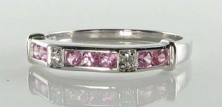 Class 9k 9ct White Gold Pink Sapphire Diamond Eternity Art Deco Ins Ring