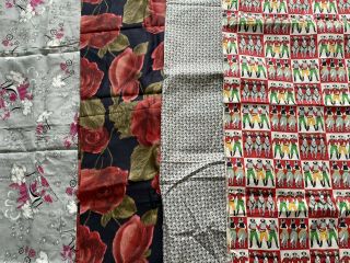 Vtg 50s Cotton Novelty Print Dress Fabric Floral Cowboy Material 15 Plus Yards