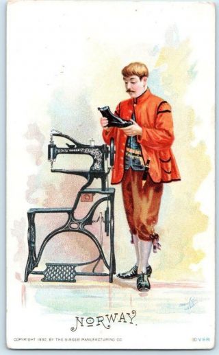 Singer Sewing Machines Victorian Trade Card Norway 1892 Postcard