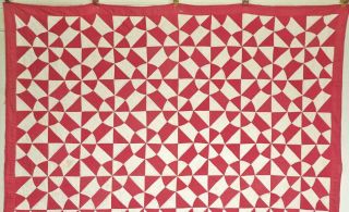 Antique 1890 ' s Handmade Hand Stitched Red White Snowball Pattern Quilt - 72x72 3