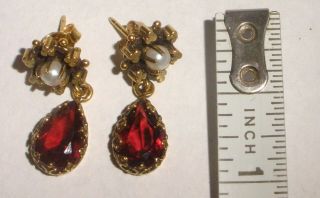 Antique Victorian 14k yellow gold garnet pearls drop earrings 3
