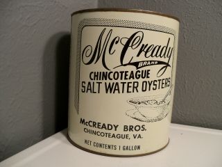 Vintage Mccready Bros Chincoteague Virginia 1 Gallon Rare Oyster Can Old Tin Can