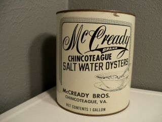 Vintage McCready Bros Chincoteague Virginia 1 Gallon Rare Oyster Can Old Tin Can 3