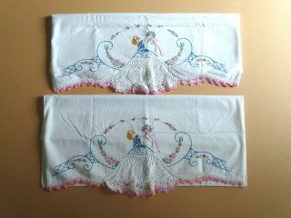 Vintage Southern Belle Bride Embroider Crochet Ruffle Skirt Pillowcases