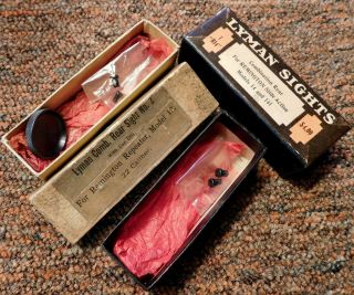 Vintage Lyman Tang Sight Boxes - Remington Model 12 & Model 14 W/ Screws & Disc