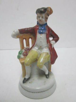 Vintage Occupied Japan Porcelain Small Figurine Colonial Man Sitting On Bench