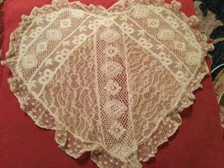 Gorgeous Vtg Antique French Lace Pillow Cover Heart Shape
