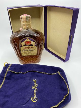 Vintage Seagrams Crown Royal Bottle 1954 Stamped Collectible Full Bottle