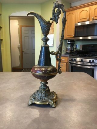 Vtg Victorian Heirloom Ornate Metal Iron Brass Urn Ewer Vase Pitcher Claw Foot