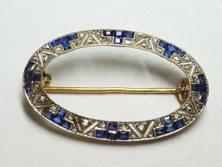 Antique 18kt Gold Brooch With Rose Cut Diamonds And Synthetic Sapphires