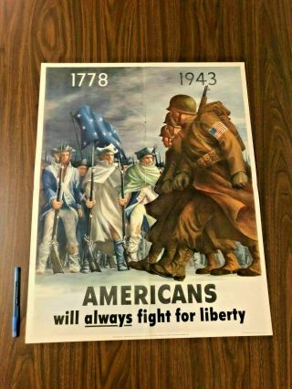 Vintage 1943 Wwii Poster " Americans Will Always Fight For Liberty "