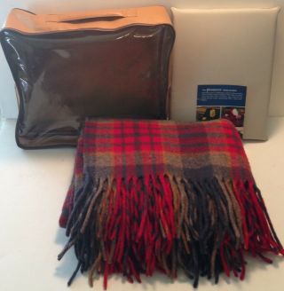 Vtg Pendleton Robe In A Bag Wool Stadium Motor Blanket Blue Red Plaid 52 X 68 "