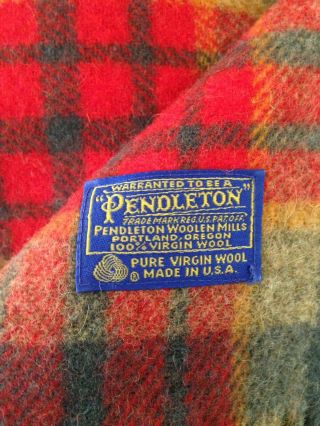 Vtg Pendleton Robe In A Bag Wool Stadium Motor Blanket Blue Red Plaid 52 x 68 