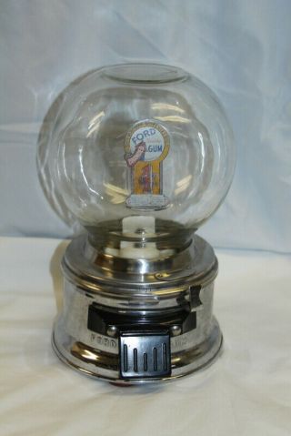 Vtg Ford 1 Cent Gum Ball Gumball Machine Glass Jar Top No Key Nvc