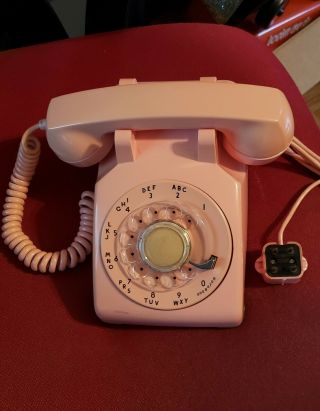 Vintage Pink Bell System Western Electric Rotary Desk Phone Table/4 Prong Plug