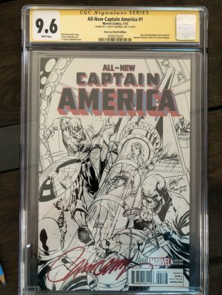All Captain America 1 Stan Lee Sketch Variant Ss Cgc 9.  8 Signed By Campbell
