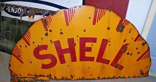 Vintage Double Sided Shell Clam Gasoline Porcelain Sign 70 " W X 36 " H