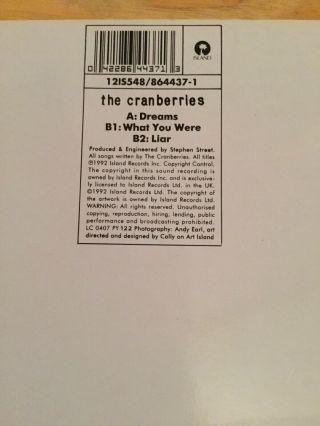 The Cranberries “ Dreams” 12” Vinyl Record 2